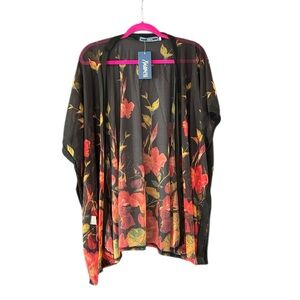 Black sheer floral kimono Ruana coverup NWT size 3XL